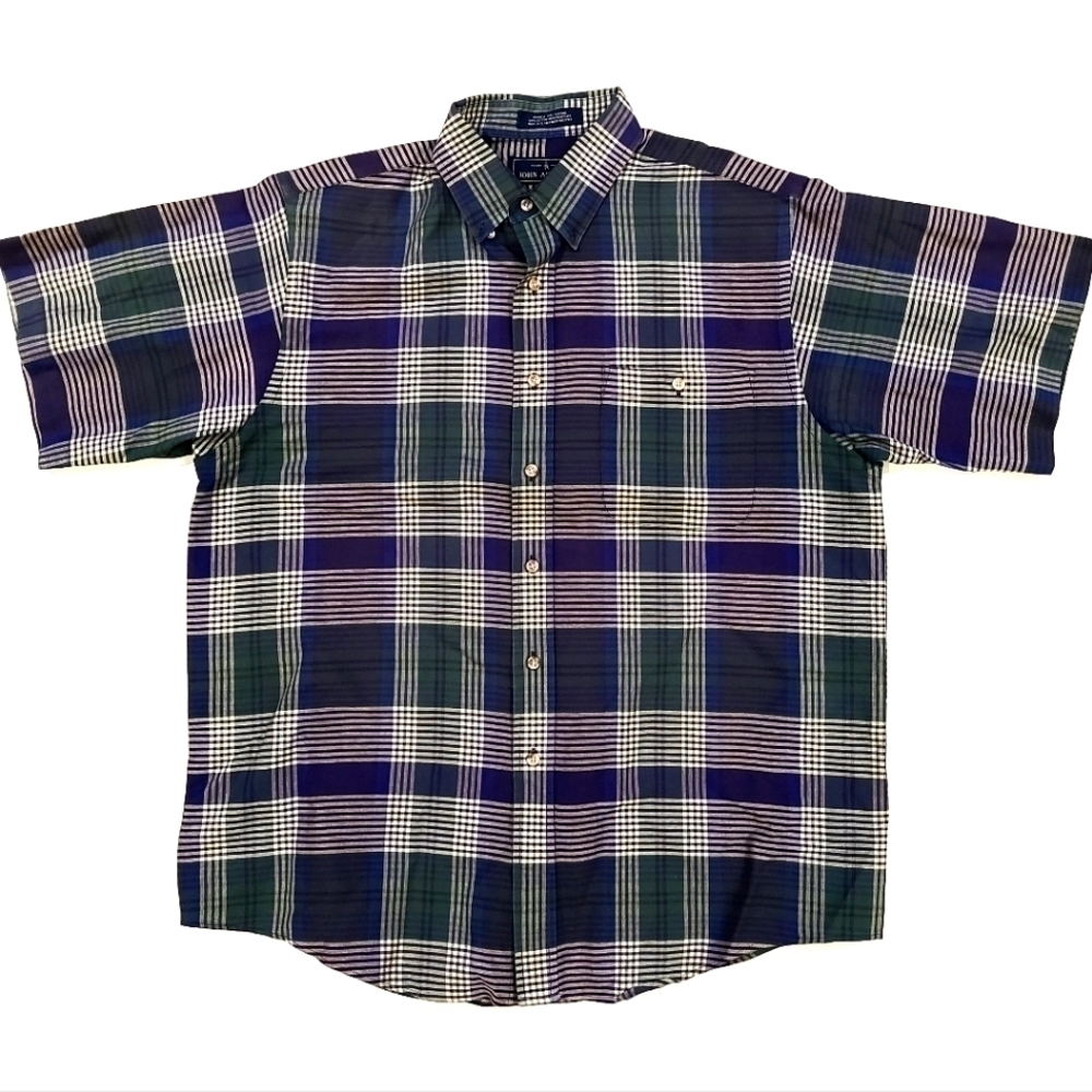 3/$20 𝅺john Ashford Blue & Green Plaid Button-Up Shirt